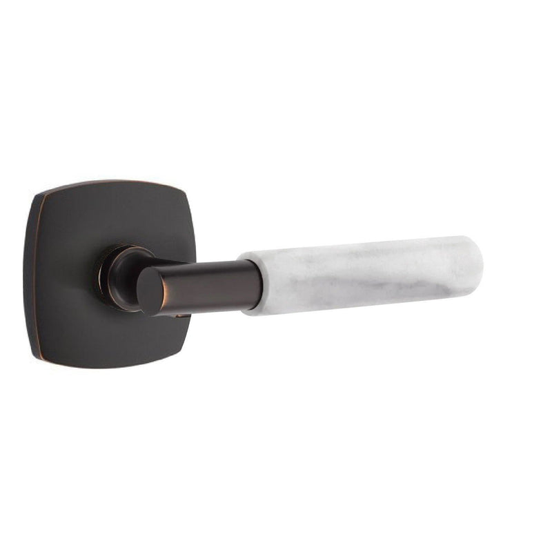 Emtek Select T-Bar White Marble Lever with Urban Modern Rosette in finish