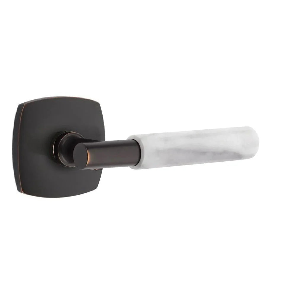 Emtek Select T-Bar White Marble Lever with Urban Modern Rosette Flat Black