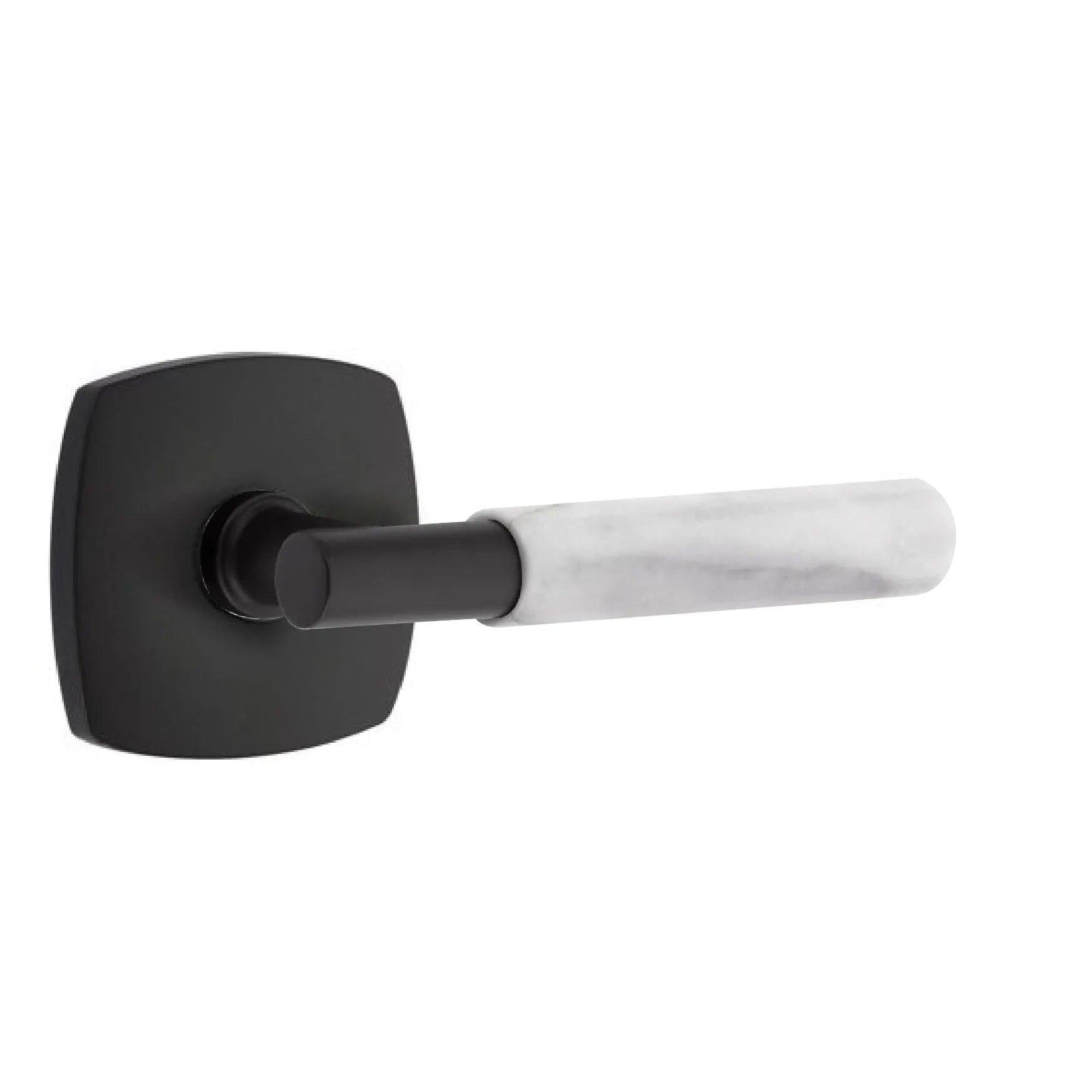 Emtek Select T-Bar White Marble Lever with Urban Modern Rosette Flat Black