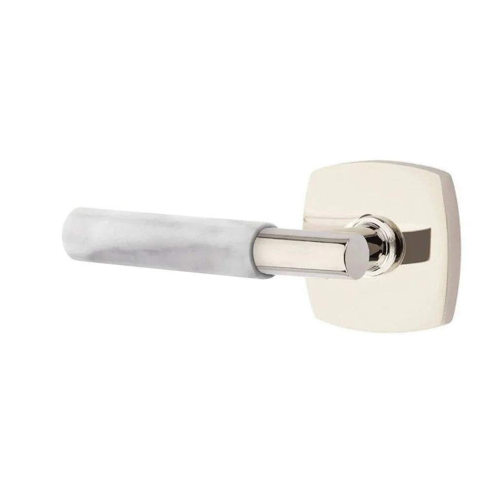 Emtek Select T-Bar White Marble Lever with Urban Modern Rosette Lifetime Polished Nickel