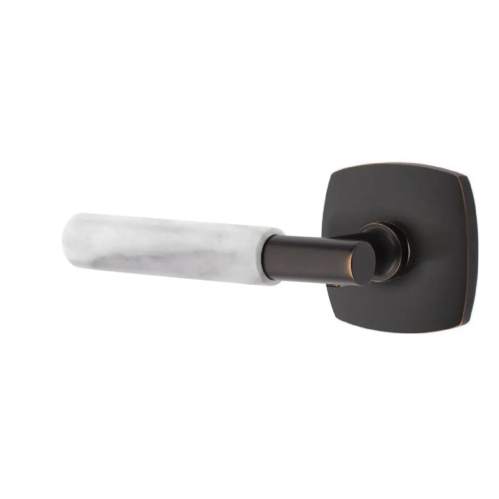 Emtek Select T-Bar White Marble Lever with Urban Modern Rosette Oil Rubbed Bronze