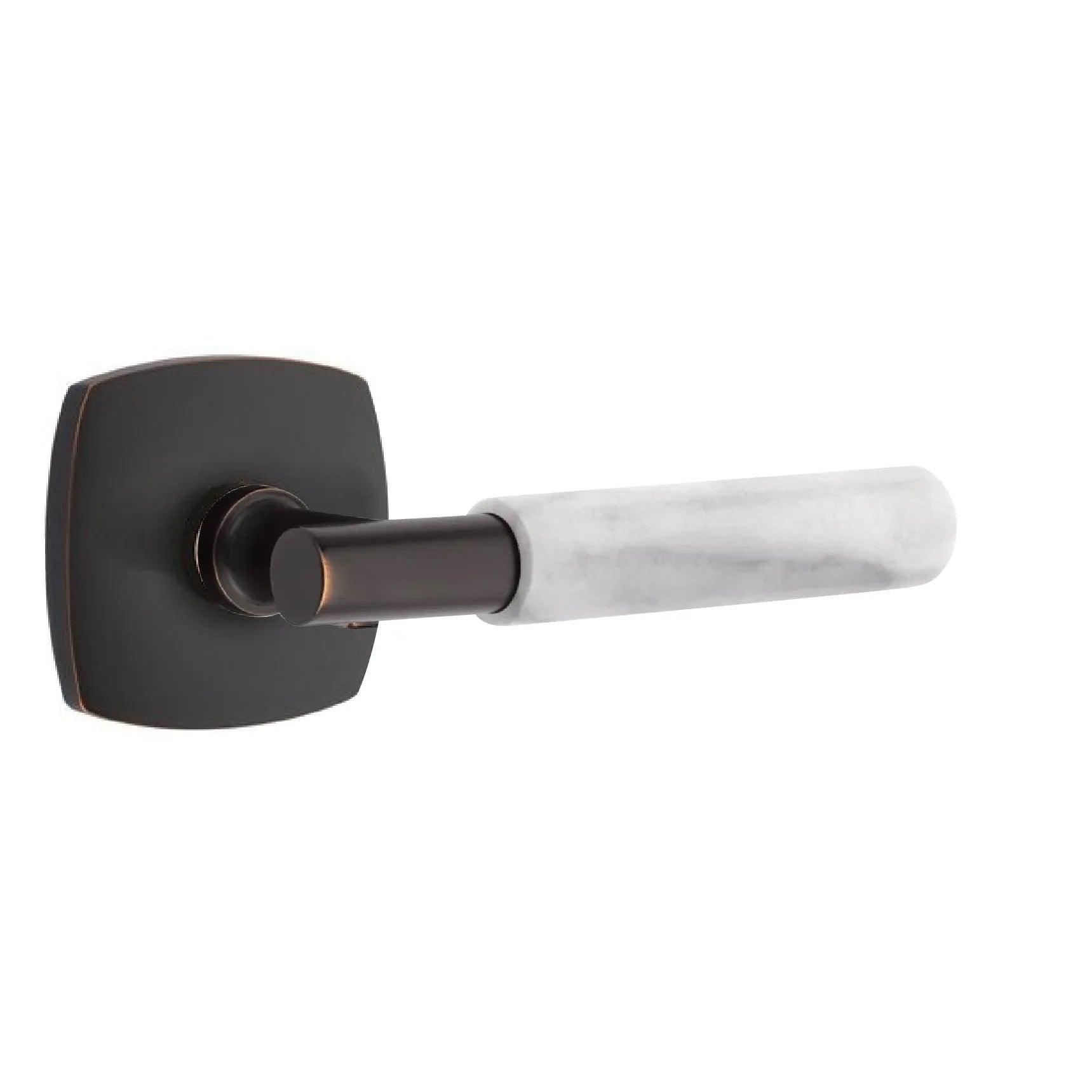 Emtek Select T-Bar White Marble Lever with Urban Modern Rosette Oil Rubbed Bronze