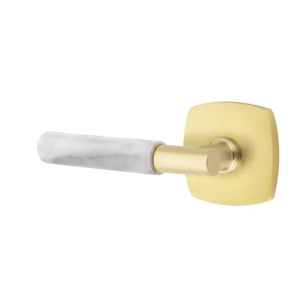Emtek Select T-Bar White Marble Lever with Urban Modern Rosette Satin Brass
