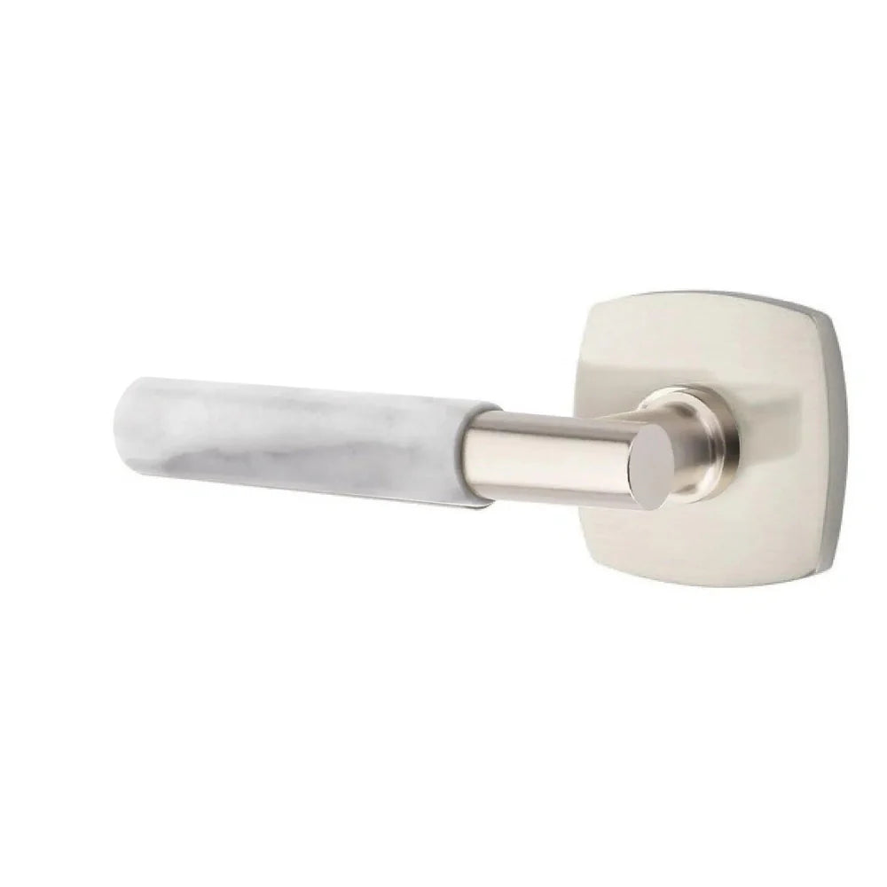 Emtek Select T-Bar White Marble Lever with Urban Modern Rosette Satin Nickel