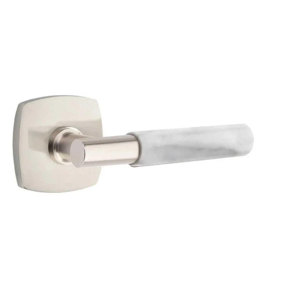 Emtek Select T-Bar White Marble Lever with Urban Modern Rosette Satin Nickel
