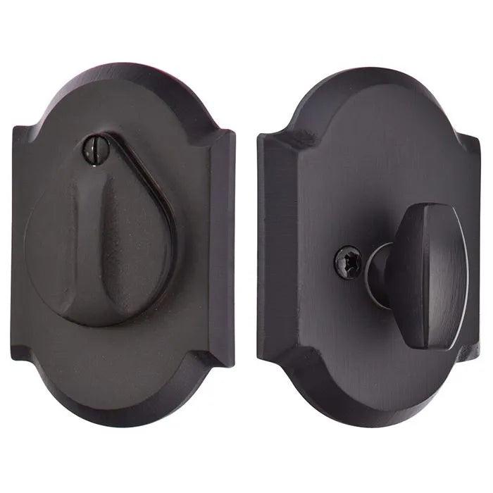 Emtek Single Cylinder #1 Sandcast Bronze Keyed Deadbolt with Flap Flat Black Bronze Patina