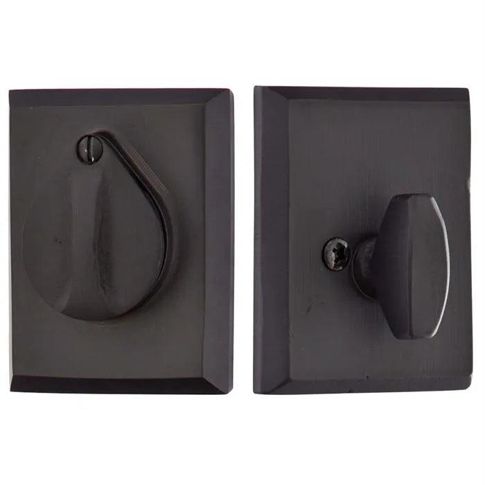 Emtek Single Cylinder #3 Sandcast Bronze Keyed Deadbolt with Flap in Flat Black Bronze Patina finish