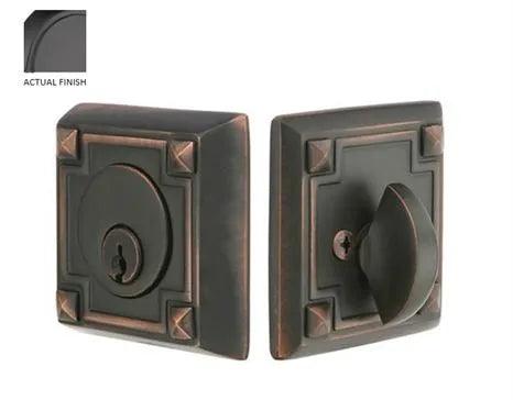 Emtek Single Cylinder Arts & Crafts Keyed Deadbolt in Flat Black finish