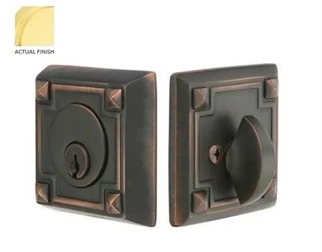 Emtek Single Cylinder Arts & Crafts Keyed Deadbolt in Unlacquered Brass finish