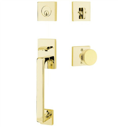 Emtek Baden Entrance Handleset With Bern Knob in Unlacquered Brass finish