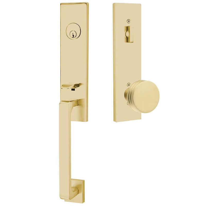 Emtek Davos Handleset with Interior Bern Knob in Satin Brass finish