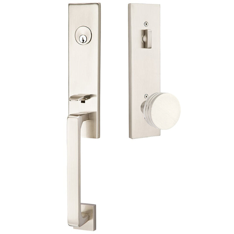 Emtek Davos Handleset with Interior Bern Knob in Satin Nickel finish