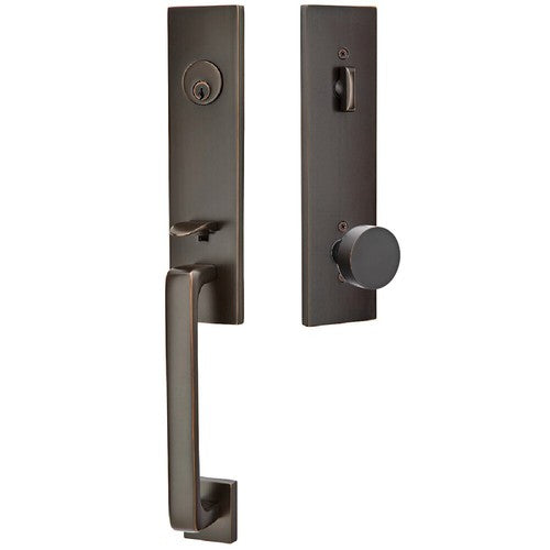 Emtek Davos Tubular Entrance Handleset With Round Knob in Oil Rubbed Bronze finish