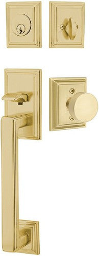 Emtek Hamden Tubular Entrance Handleset With Round Knob in Satin Brass finish