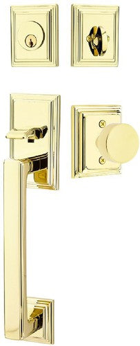 Emtek Hamden Tubular Entrance Handleset With Round Knob in Unlacquered Brass finish