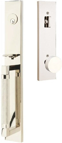 Emtek Hercules Knurled Full Length Tubular Entry Set with Round Knob in Lifetime Polished Nickel finish