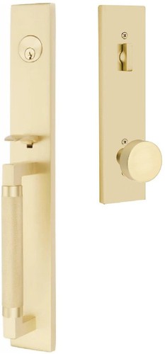 Emtek Hercules Knurled Full Length Tubular Entry Set with Round Knob in Satin Brass finish