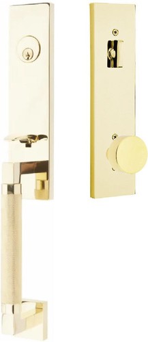 Emtek Hercules Knurled Monolithic Tubular Entry Set with Round Knob in Unlacquered Brass finish