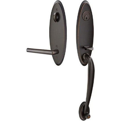 Emtek Marietta Tubular Entrance Handleset With Right Handed Stuttgart Lever in Oil Rubbed Bronze finish