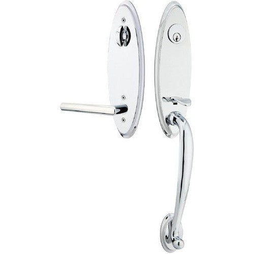 Emtek Marietta Tubular Entrance Handleset With Right Handed Stuttgart Lever in Polished Chrome finish