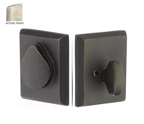 Emtek Single Cylinder Rustic Modern Rectangular Sandcast Bronze Keyed Deadbolt with Flap Tumbled White Bronze