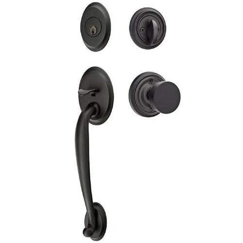 Emtek Saratoga Tubular Entrance Handleset With Round Knob in Flat Black finish