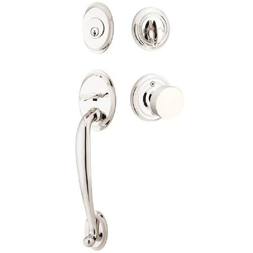 Emtek Saratoga Tubular Entrance Handleset With Round Knob in Lifetime Polished Nickel finish