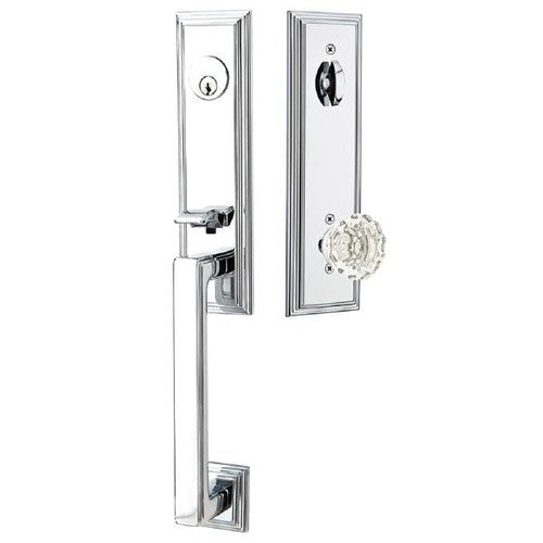 Emtek Wilshire Tubular Entrance Handleset With Astoria Clear Knob in Polished Chrome finish