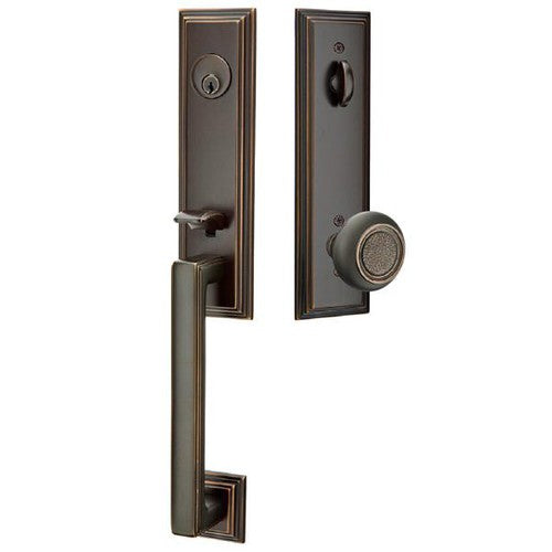 Emtek Wilshire Tubular Entrance Handleset With Belmont Knob in Oil Rubbed Bronze finish