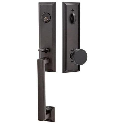 Emtek Wilshire Tubular Entrance Handleset With Bern Knob in Flat Black finish