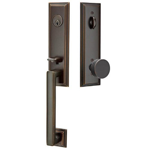 Emtek Wilshire Tubular Entrance Handleset With Bern Knob in Oil Rubbed Bronze finish