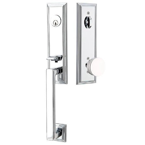 Emtek Wilshire Tubular Entrance Handleset With Bern Knob in Polished Chrome finish