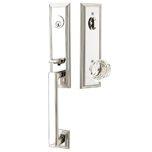 Emtek Wilshire Tubular Entrance Handleset With Diamond Crystal Knob in Lifetime Polished Nickel finish