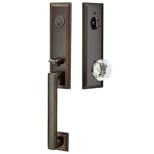 Emtek Wilshire Tubular Entrance Handleset With Diamond Crystal Knob in Oil Rubbed Bronze finish