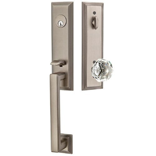 Emtek Wilshire Tubular Entrance Handleset With Diamond Crystal Knob in Pewter finish