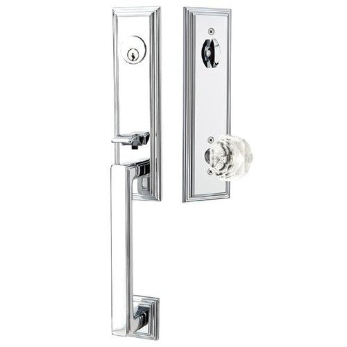 Emtek Wilshire Tubular Entrance Handleset With Diamond Crystal Knob in Polished Chrome finish