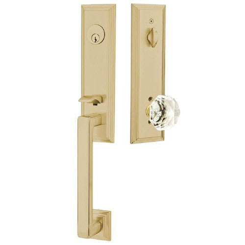 Emtek Wilshire Tubular Entrance Handleset With Diamond Crystal Knob in Satin Brass finish