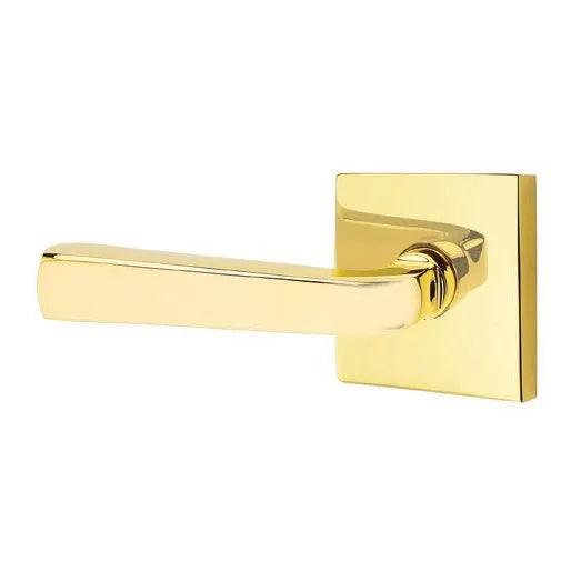 Emtek Sion Lever With Square Rosette in Unlacquered Brass finish