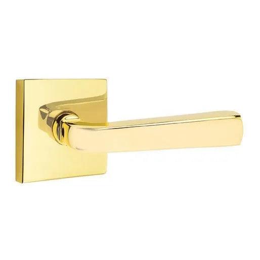 Emtek Sion Lever With Square Rosette in Unlacquered Brass finish