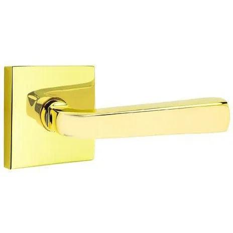 Emtek Sion Lever With Square Rosette in Unlacquered Brass finish