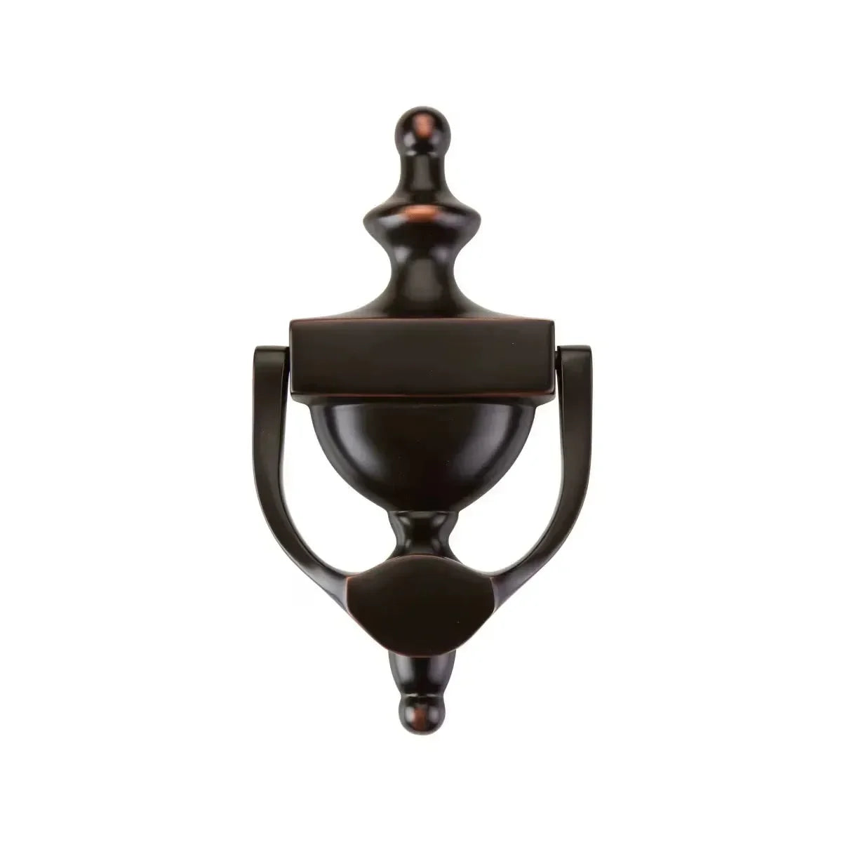 The Emtek Solid Brass Urn Door Knocker in Oil Rubbed Bronze finish.