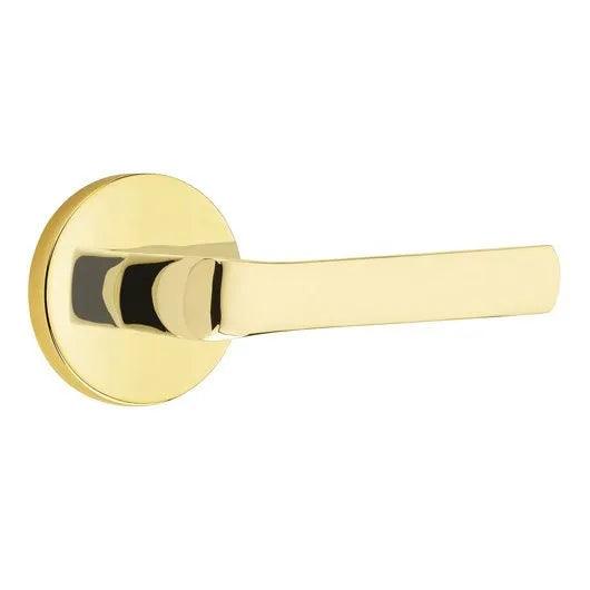 Emtek Spencer Lever With Disk Rosette in Unlacquered Brass finish