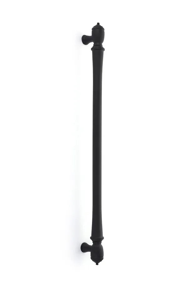 The Emtek Spindle Appliance Pull, 18" Center to Center in Flat Black finish