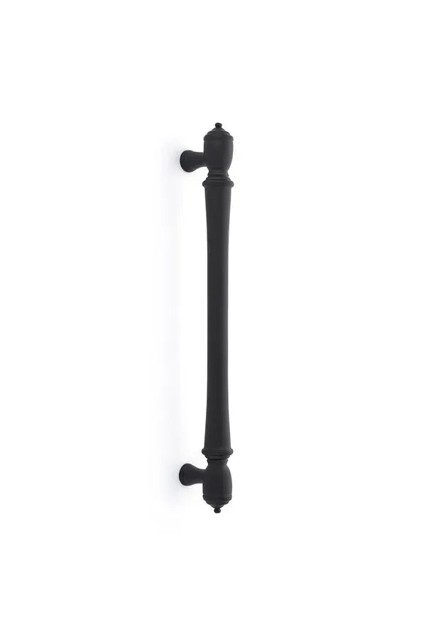 The Emtek Spindle Appliance Pull, 12" Center to Center in Flat Black finish