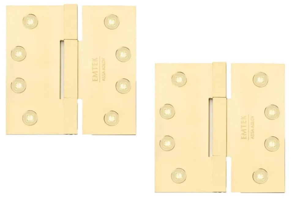 Emtek Square Barrel Heavy Duty Solid Brass Hinge, 4" x 4" Unlacquered Brass