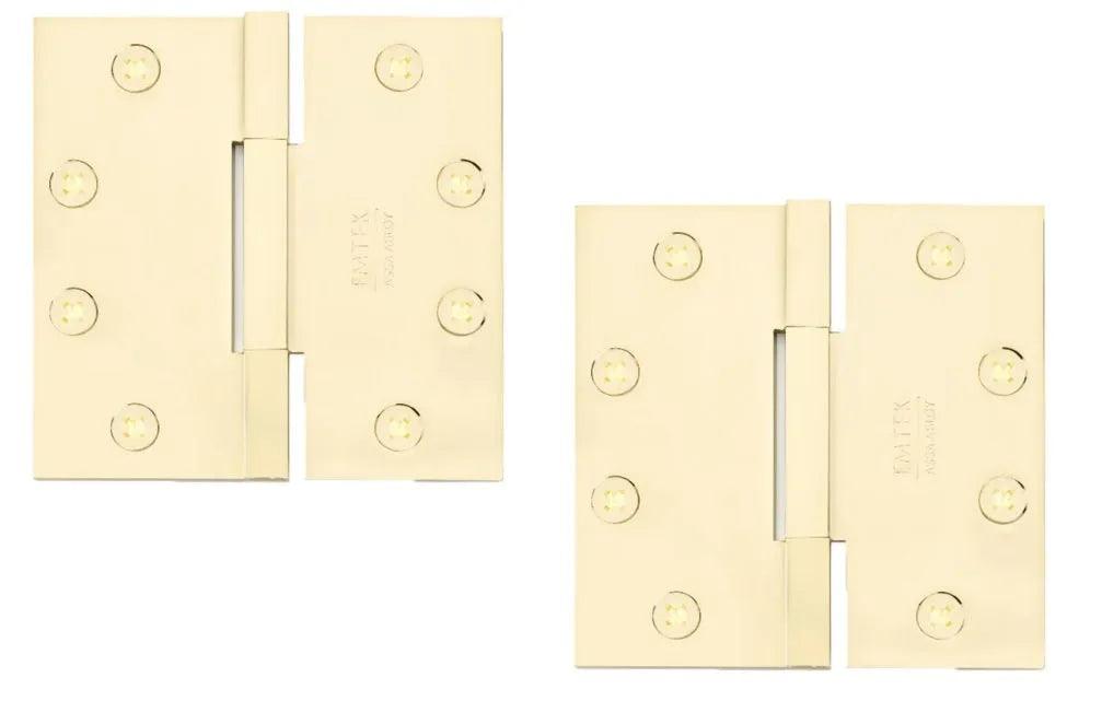 Emtek Square Barrel Heavy Duty Solid Brass Hinge, 4.5" x 4.5", 0.125" Thickness in Polished Brass finish