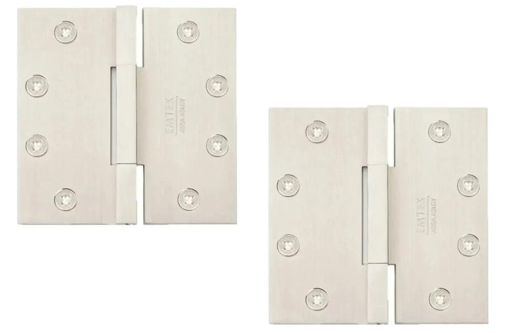 Emtek Square Barrel Heavy Duty Solid Brass Hinge, 4.5" x 4.5", 0.125" Thickness in Satin Nickel finish