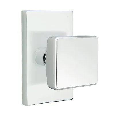 Emtek Square Knob with Modern Rectangular Rosette in Polished Chrome finish