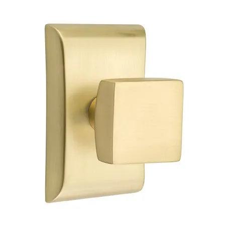 Emtek Square Knob with Neos Rosette in Satin Brass finish