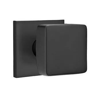 Emtek Square Knob with Square Rosette in Flat Black finish